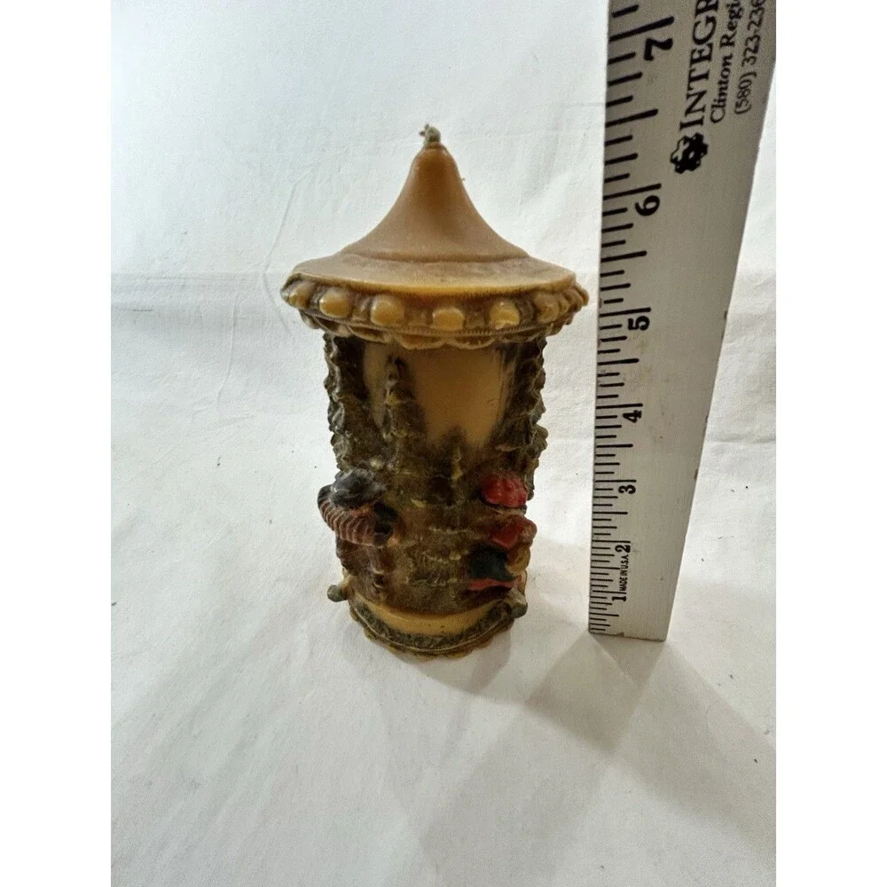 Vintage Johann Gunter JWG German Hand Carved Wax Candle - Trees, Folk Art Forest
